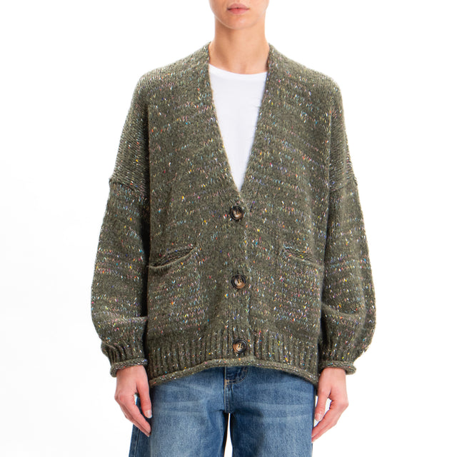 Haveone-Cardigan wool blend melange colored thread - military