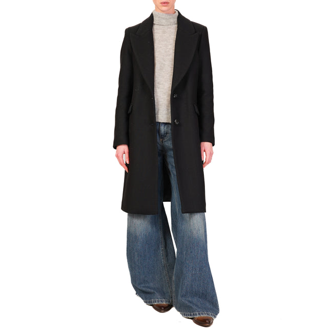 Haveone-Cappotto dritto 2 bottoni - nero