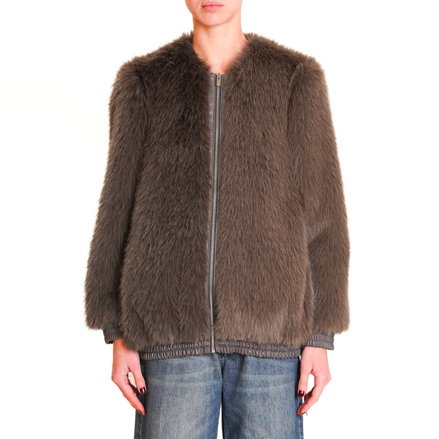 Haveone-Faux Fur Bomber - Mud