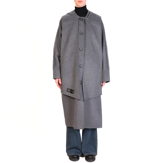 Haveone-Cappotto con sciarpa cappuccio - grigio melange