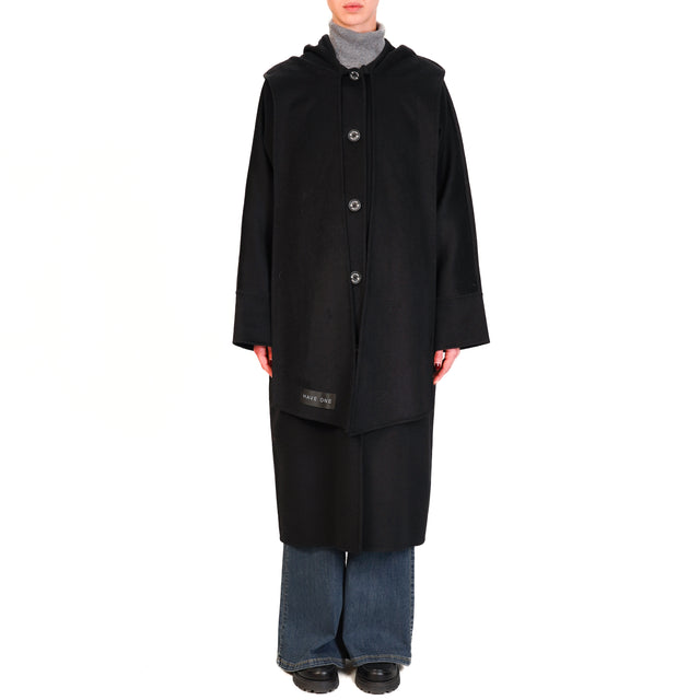 Haveone-Cappotto con sciarpa cappuccio - nero