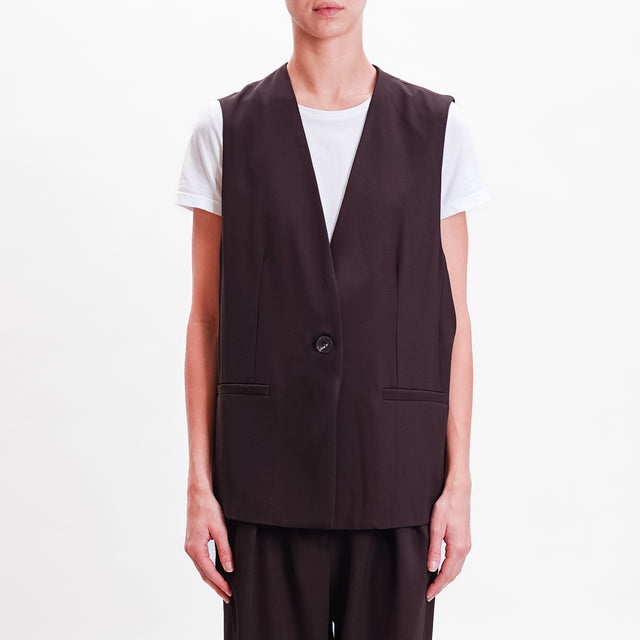 Haveone-1 Button Vest Flowing Fabric - Dark Brown