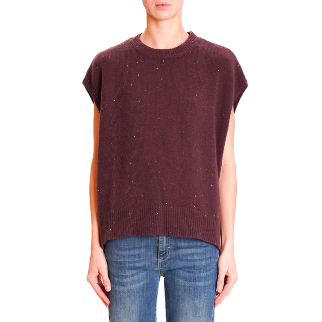 Haveone-Micro Sequin Knit Vest - Aubergine