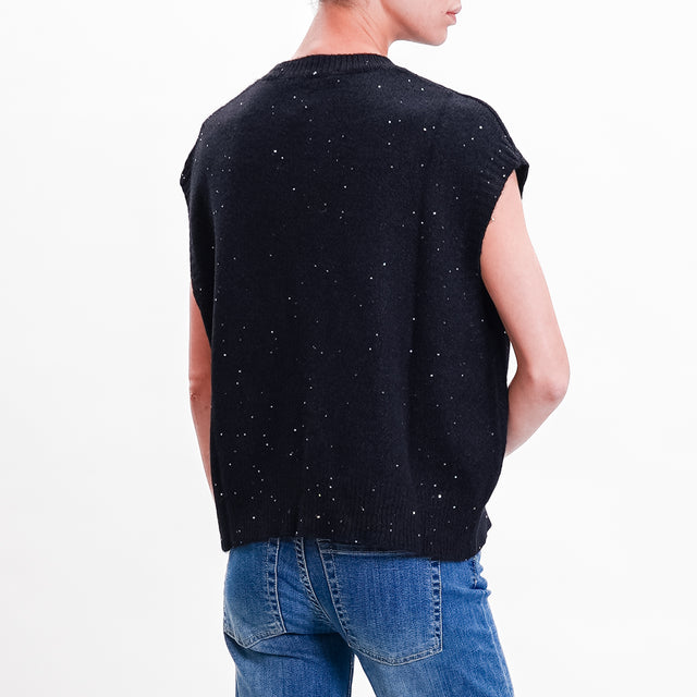 Haveone-Gilet in maglia con micro paillettes - nero