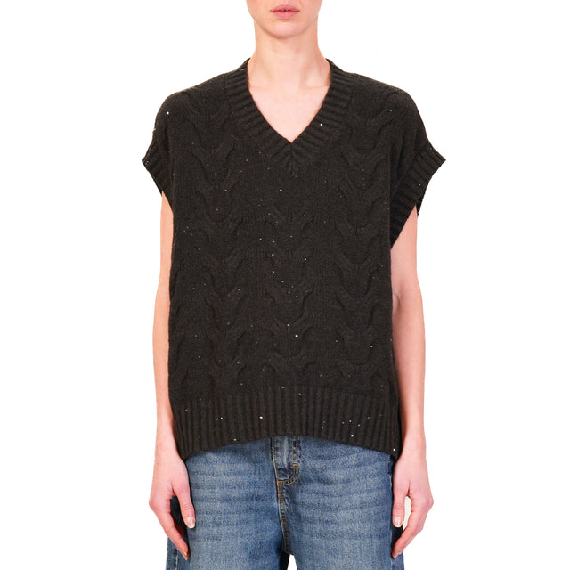 Haveone-Maglia scollo v con micropaillettes - nero