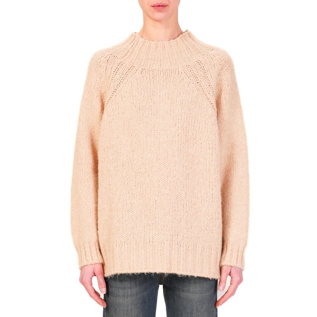 Haveone-Alpaca Blend Crater Neck Sweater - Powder