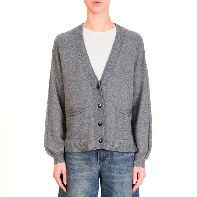 Haveone-Cardigan con tasche - grigio melange