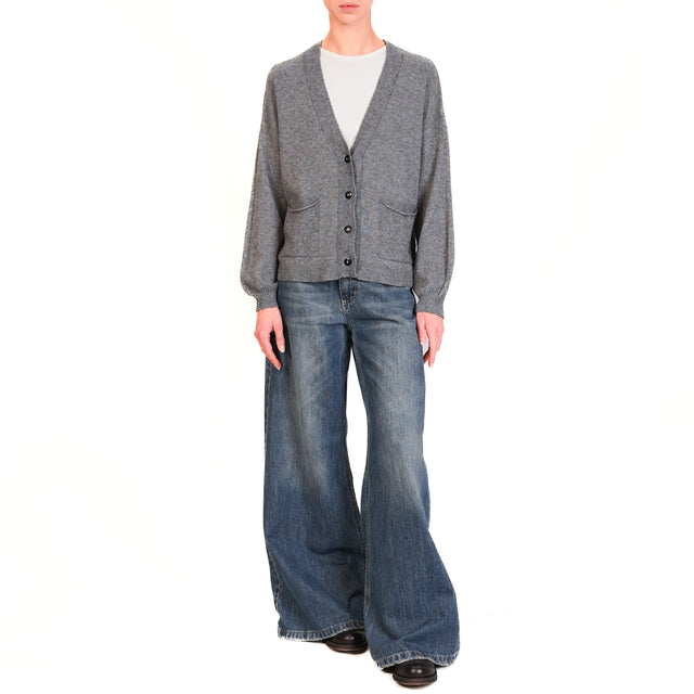 Haveone-Cardigan con tasche - grigio melange