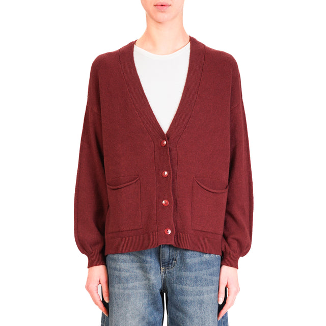 Haveone-Cardigan con tasche - Bordeaux