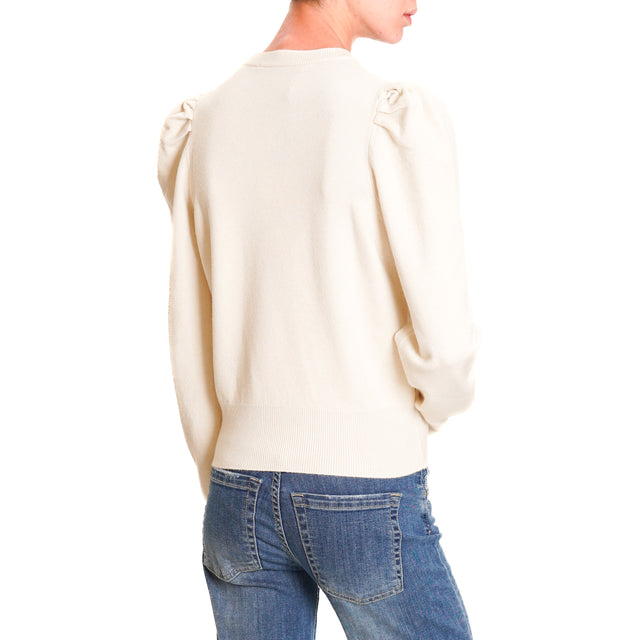 Haveone-Puff Sleeve Crewneck Sweater - Cream