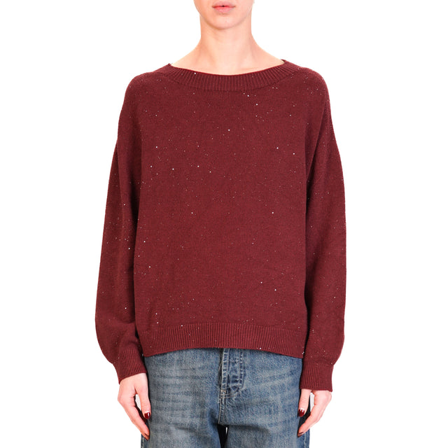 Haveone-Maglia girocollo con micro paillettes - Bordeaux