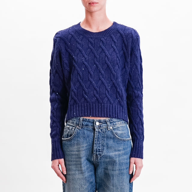 Haveone-Maglia trecce micro paillettes - blu