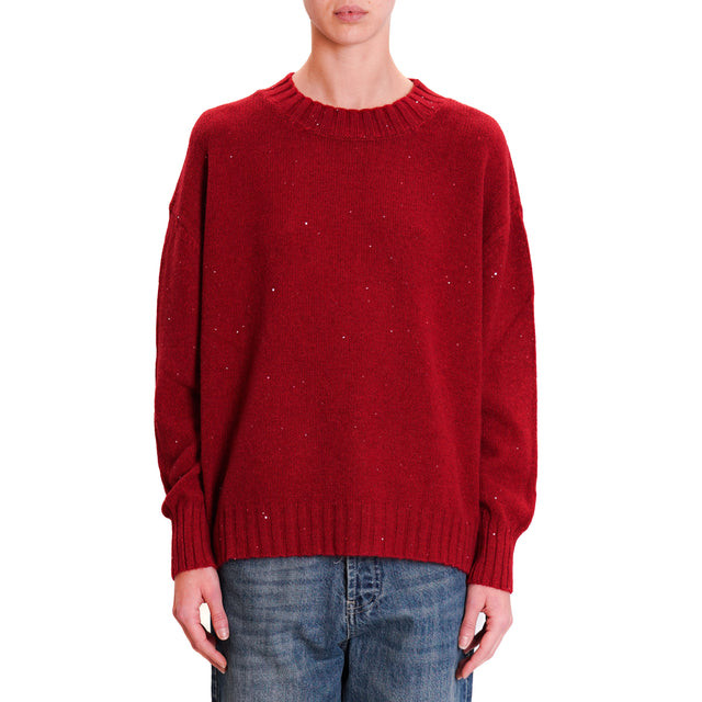 Haveone-Maglia collo montato con micro paillettes - Bordeaux