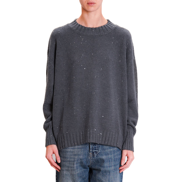 Haveone-Maglia collo montato con micro paillettes - grigio