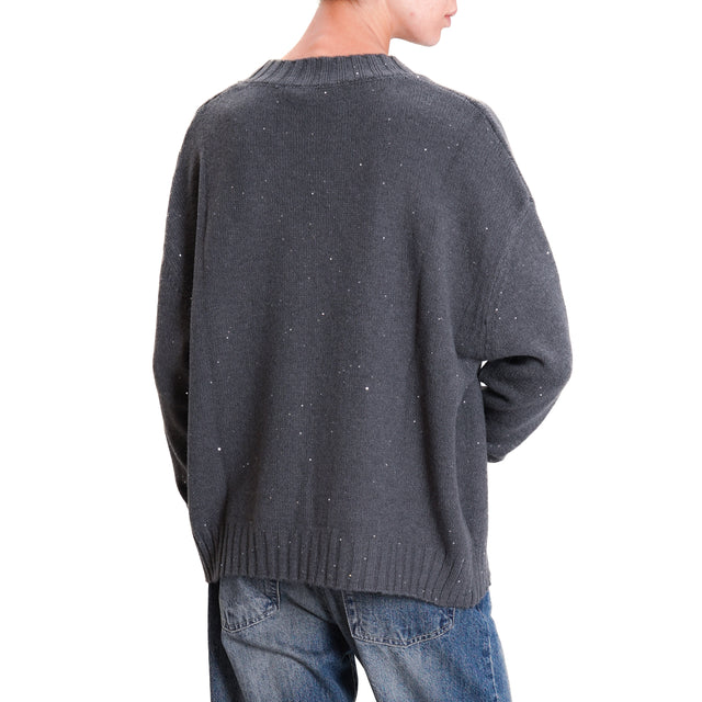 Haveone-Maglia collo montato con micro paillettes - grigio