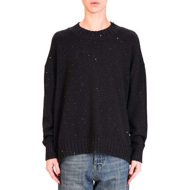 Haveone-Maglia girocollo micro paillettes - nero