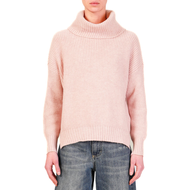 Haveone-Ribbed Turtleneck Sweater - Powder