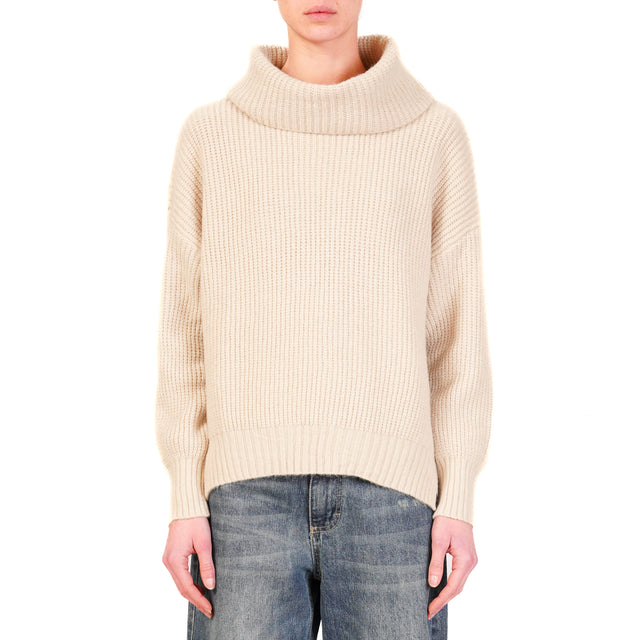 Haveone-Ribbed Turtleneck Sweater - Sand