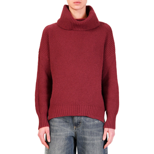 Haveone-Ribbed Turtleneck Sweater - Bordeaux