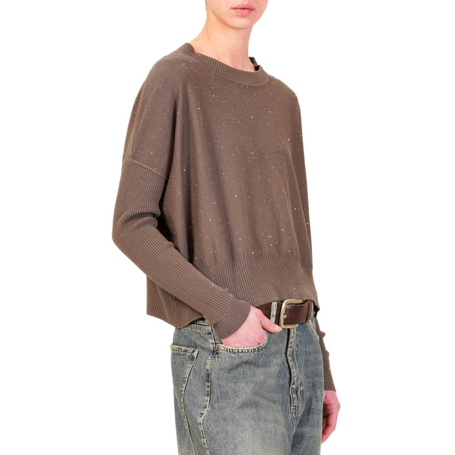 Haveone-Micro Sequin Crewneck Sweater - Mud