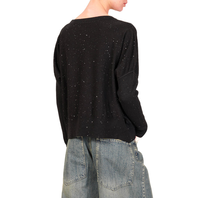 Haveone-Micro Sequin Crewneck Sweater - Black