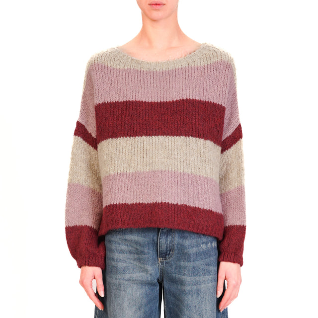 Haveone-Maglia scatola a righe misto lana - taupe/mauve/vino