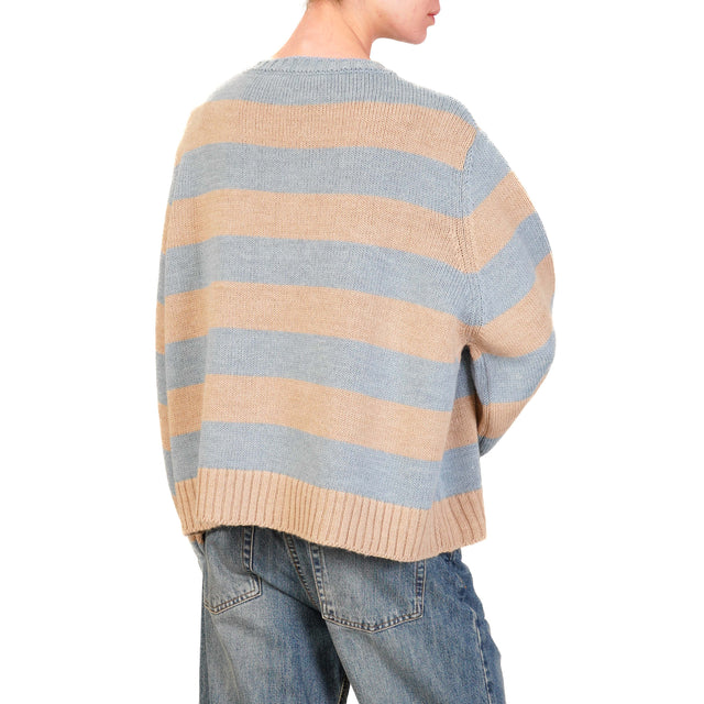 Haveone-Maglia a righe misto alpaca - beige/azzurro