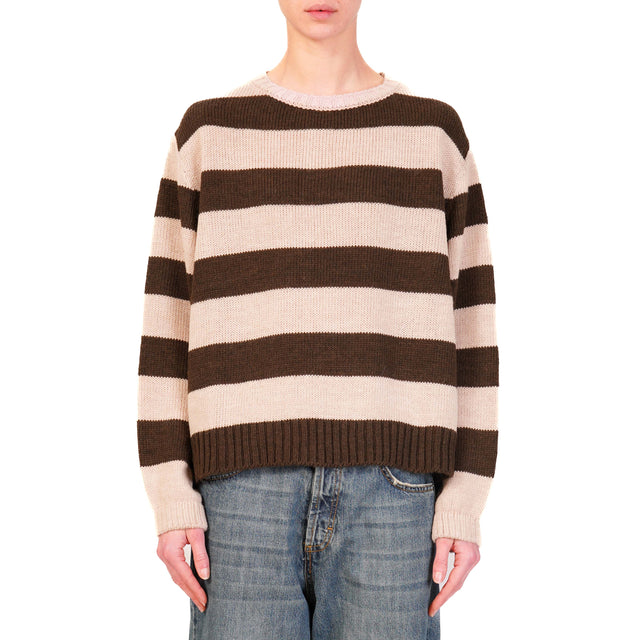 Haveone-Maglia a righe misto alpaca - moro/rosa