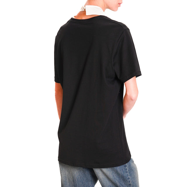 Haveone-T-shirt with jewel detail collar - black