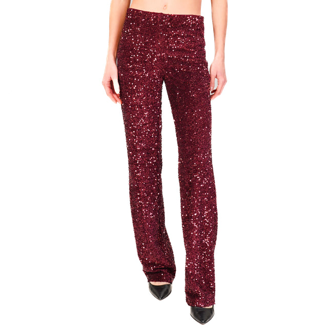 Haveone-Pantalone paillettes elastico in vita - vino