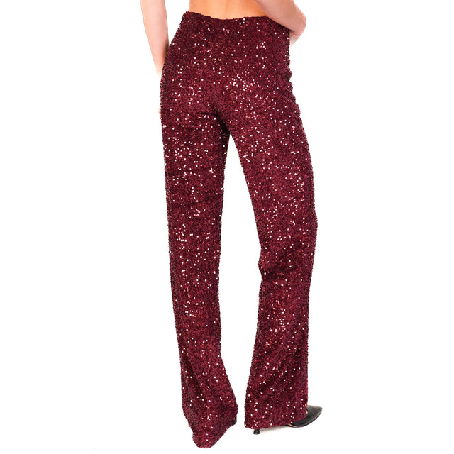 Haveone-Pantalone paillettes elastico in vita - vino