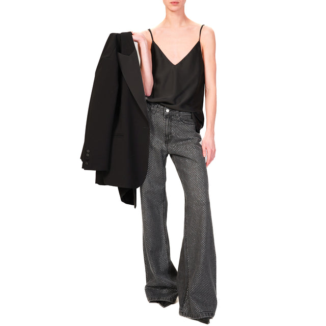 Haveone-Jeans wide leg con dettaglio strass - denim nero