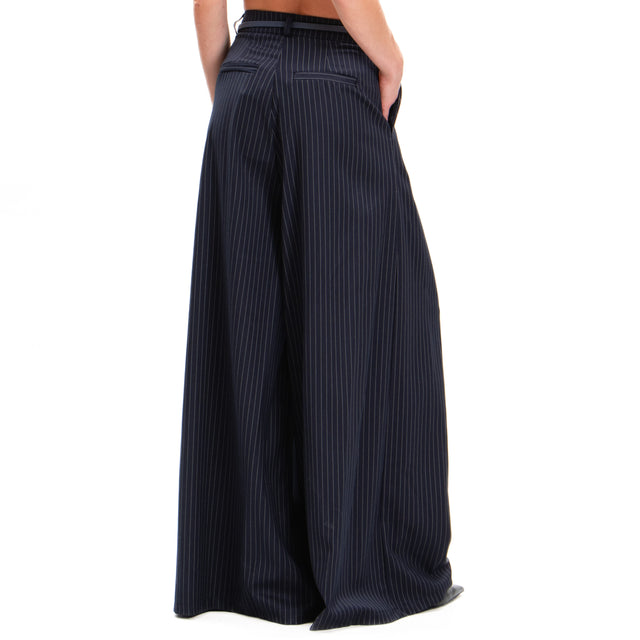 Haveone-Pantalone wide leg gessato con pinces - blu