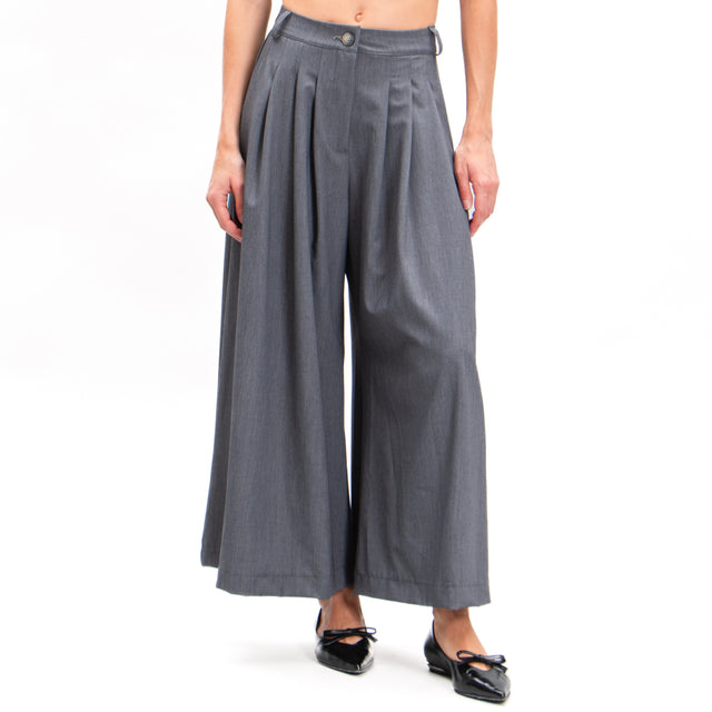 Haveone-Pantalone wide leg con pinces - grigio