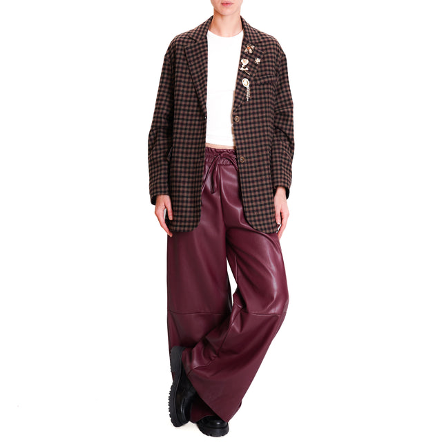 Haveone-Faux Leather Drawstring Trousers - Bordeaux