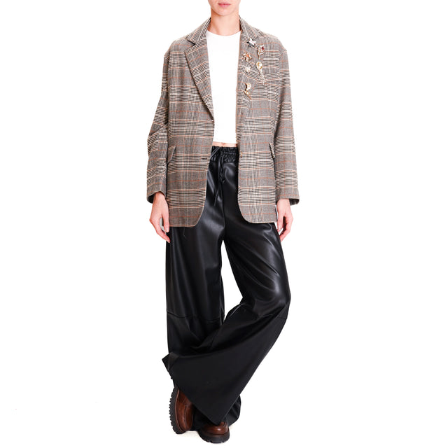 Haveone-Faux Leather Drawstring Pants - Black