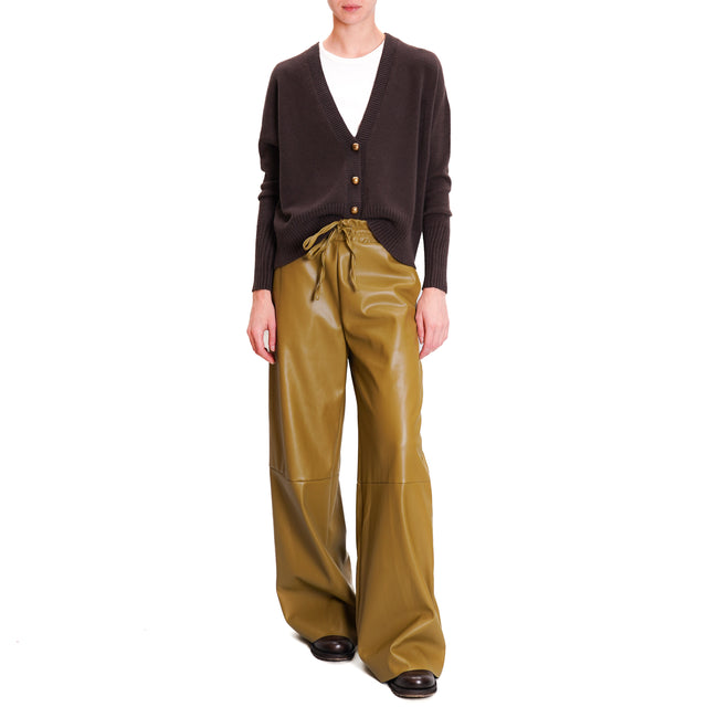 Haveone-Leatherette Drawstring Trousers - Oil