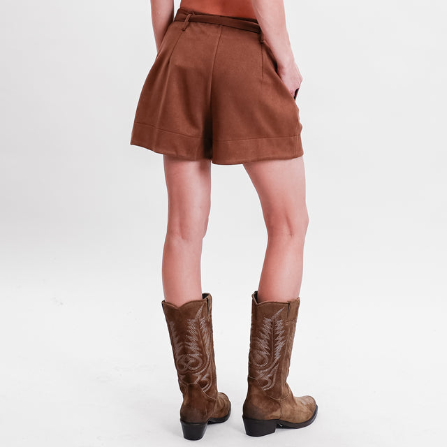 Haveone-Shorts effetto suede con cintura - tabacco