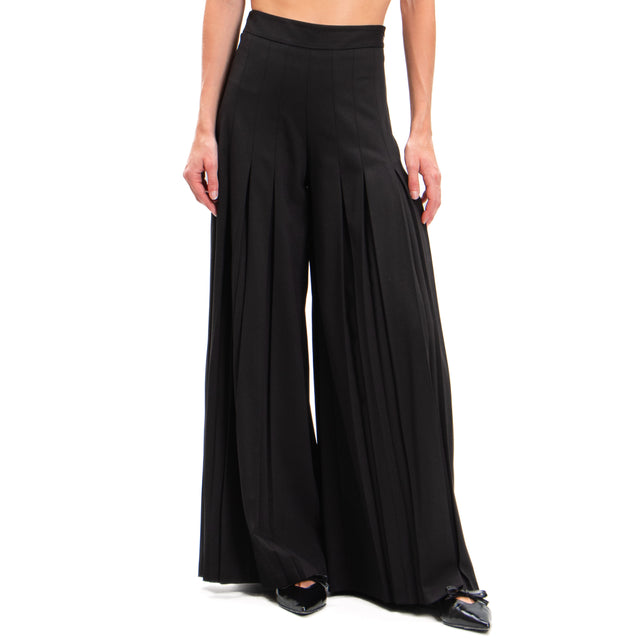 Haveone-Pantalone wide leg con pieghe - nero