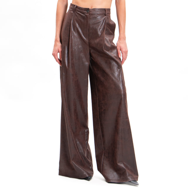 Haveone-Pantalone similpelle wide leg con pinces - moro