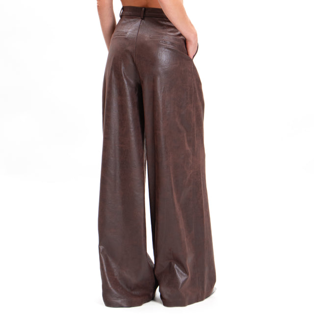 Haveone-Pantalone similpelle wide leg con pinces - moro