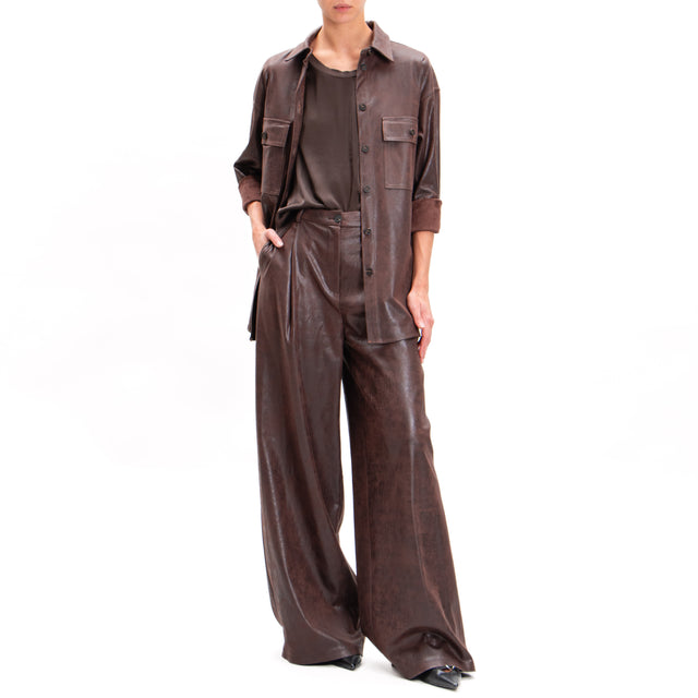 Haveone-Pantalone similpelle wide leg con pinces - moro