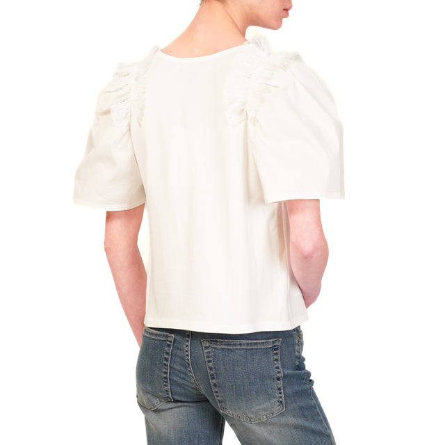 Haveone-T-shirt scollo v con pizzo - bianco