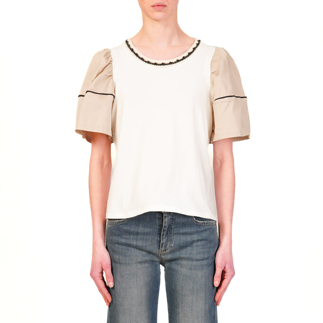 Haveone-T-shirt girocollo mezza manica - bianco/beige