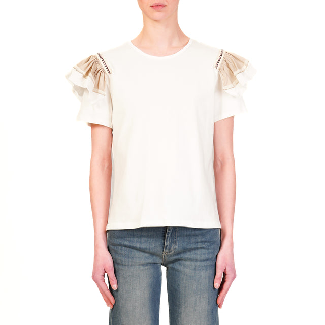 Haveone-T-shirt manica volant - bianco/beige/bianco