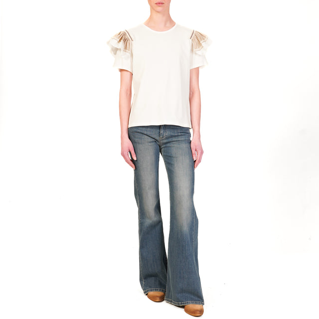 Haveone-T-shirt manica volant - bianco/beige/bianco