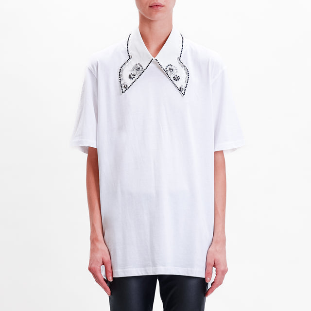 Haveone-T-shirt + colletto dettaglio gioiello - bianco