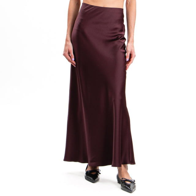 Imperial-Elastic Waist Satin Skirt - Wine