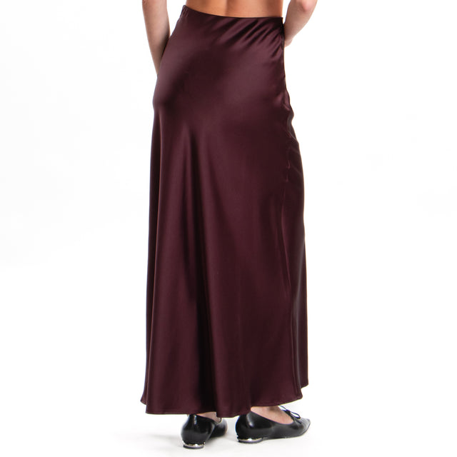 Imperial-Elastic Waist Satin Skirt - Wine