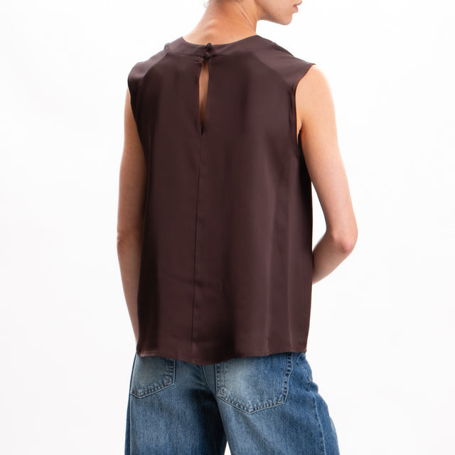 Imperial-Blusa satin smanicata - cioccolato